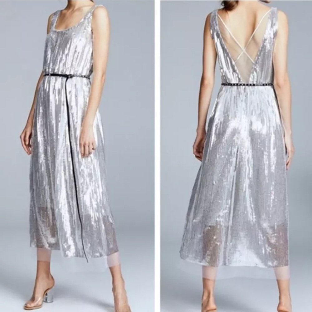 Marc Jacobs Runway NWT silver sequin midi dress with black detachable belt